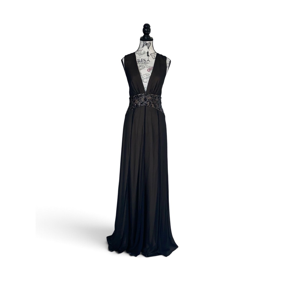 BCBGMAXAZRIA Gown Womens 6 Black Stacy Embellished Cutout Evening Dress Formal